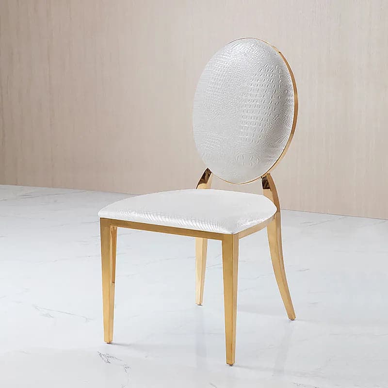 Chaise de salle à manger blanche de luxe moderne, chaise d'appoint rembourrée en acier inoxydable doré (Ensemble de 2)