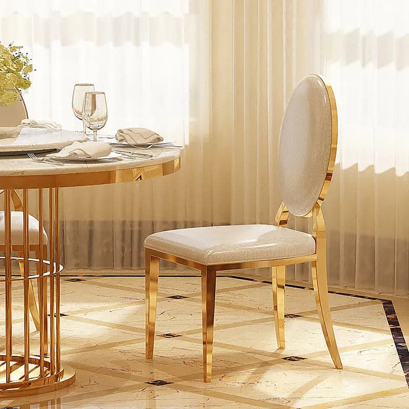Chaise de salle à manger blanche de luxe moderne, chaise d'appoint rembourrée en acier inoxydable doré (Ensemble de 2)