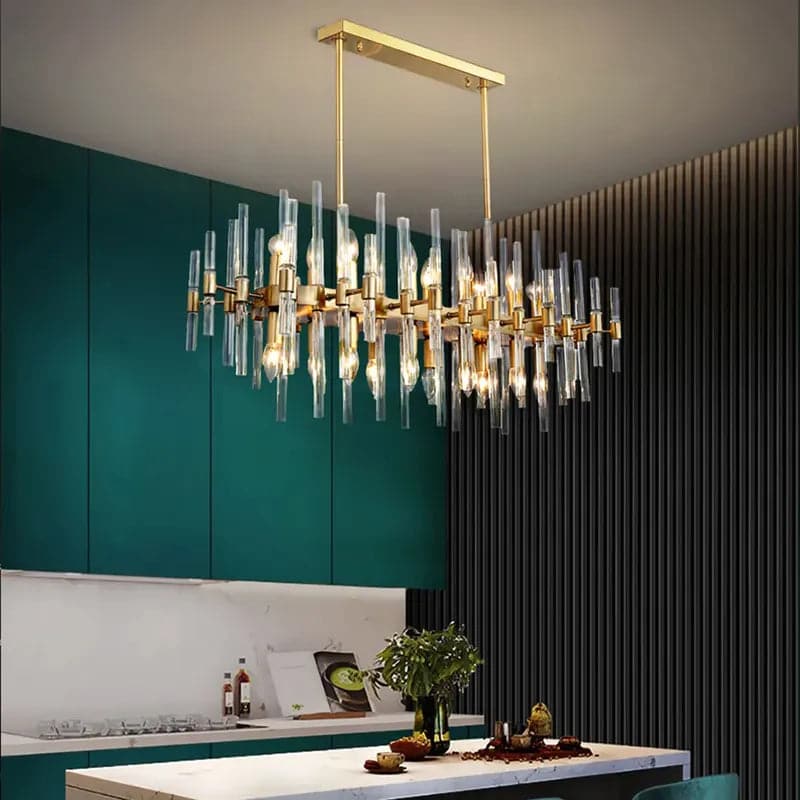 Lustre moderne en métal et verre à 20 lumières pour îlot de cuisine, laiton