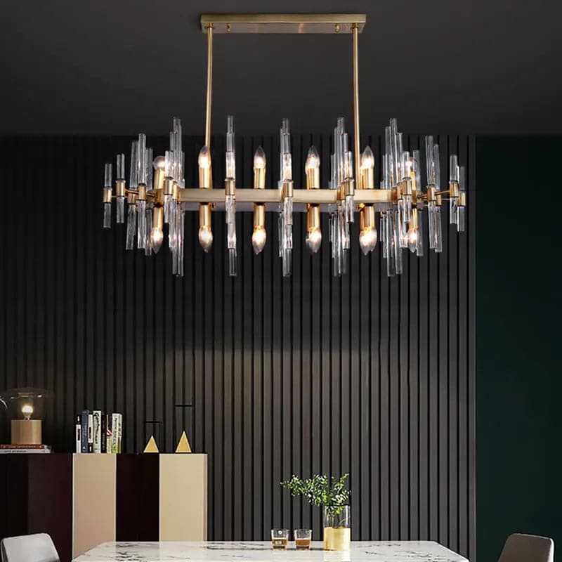 Modern Metal & Glass 20-Light Kitchen Island Pendant Light Chandelier in Brass