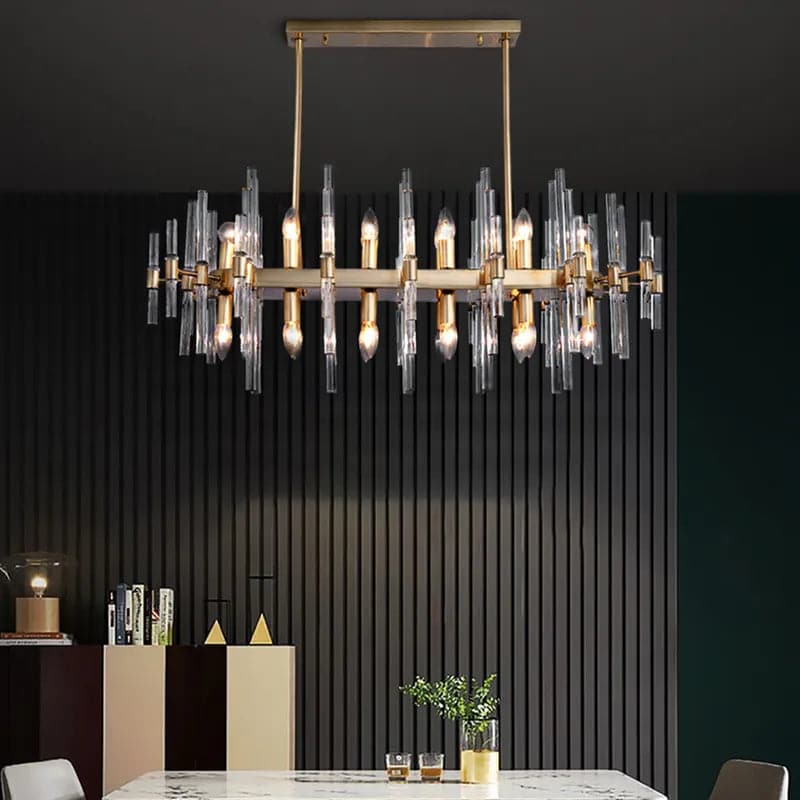 Lustre moderne en métal et verre à 20 lumières pour îlot de cuisine, laiton