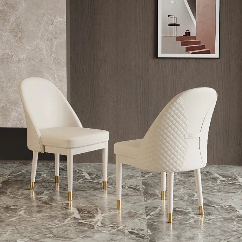 Chaise de salle à manger moderne minimaliste en simili cuir beige avec cadre en bois massif