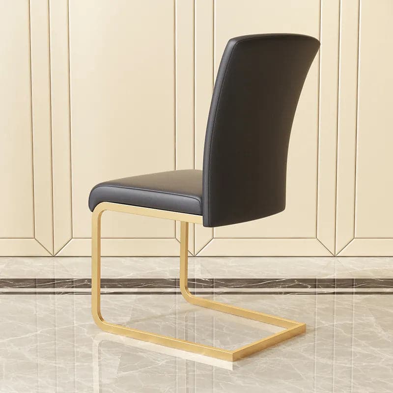 Modern Minimalist Upholstered Black PU Leather Dining Chairs (Set of 2) Gold Metal Base#Black