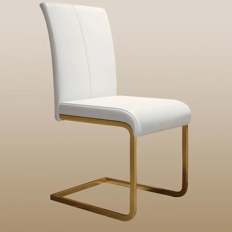 Modern Minimalist Upholstered White PU Leather Dining Chairs (Set of 2) Gold Metal Base#White