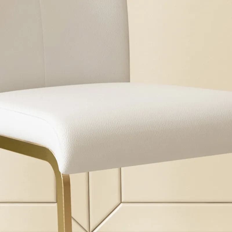 Modern Minimalist Upholstered White PU Leather Dining Chairs (Set of 2) Gold Metal Base#White