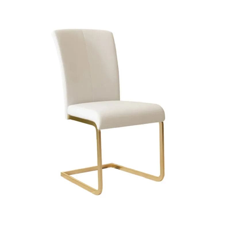 Modern Minimalist Upholstered White PU Leather Dining Chairs (Set of 2) Gold Metal Base#White