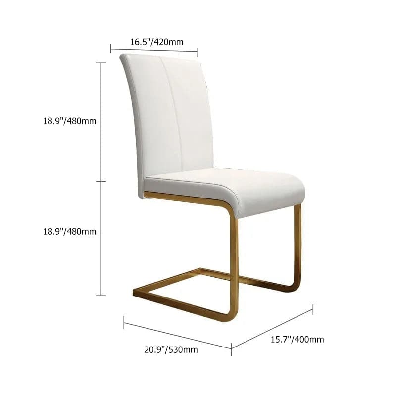 Modern Minimalist Upholstered White PU Leather Dining Chairs (Set of 2) Gold Metal Base#White