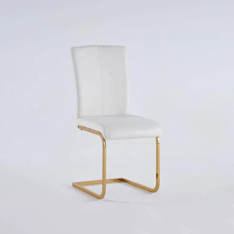 Modern Minimalist Upholstered White PU Leather Dining Chairs (Set of 2) Gold Metal Base#White