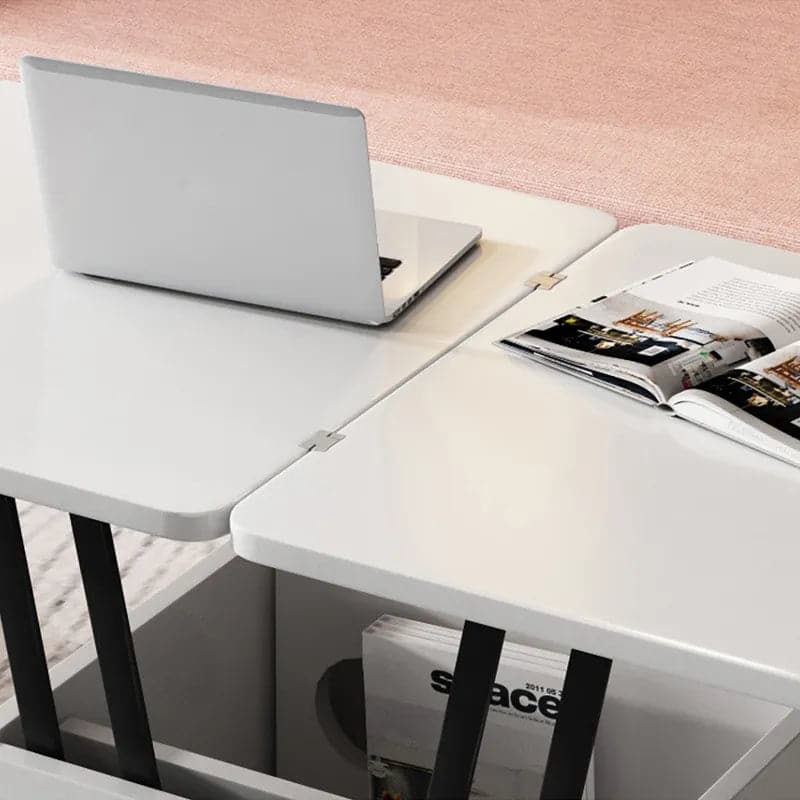 Modern Multi-functional Coffee Table Extendable with Storage & Lift Top in White