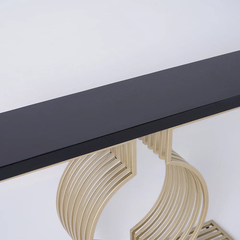 Modern Narrow Console Table with Geometric Metal Base Black Entryway Table