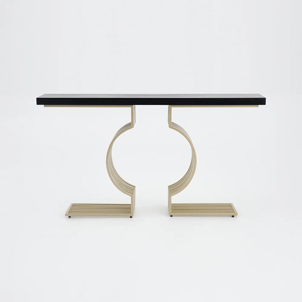 Modern Narrow Console Table with Geometric Metal Base Black Entryway Table