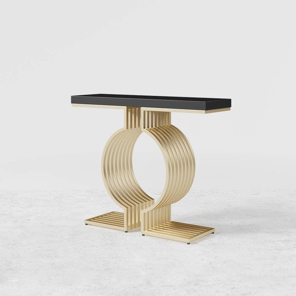 Modern Narrow Console Table with Geometric Metal Base Black Entryway Table