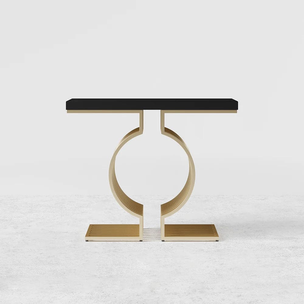 Modern Narrow Console Table with Geometric Metal Base Black Entryway Table