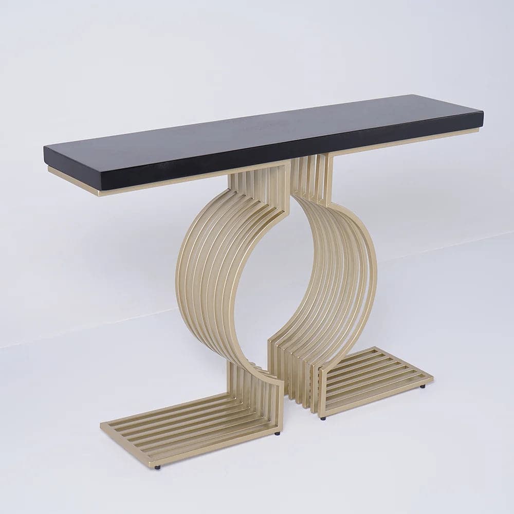 Modern Narrow Console Table with Geometric Metal Base Black Entryway Table