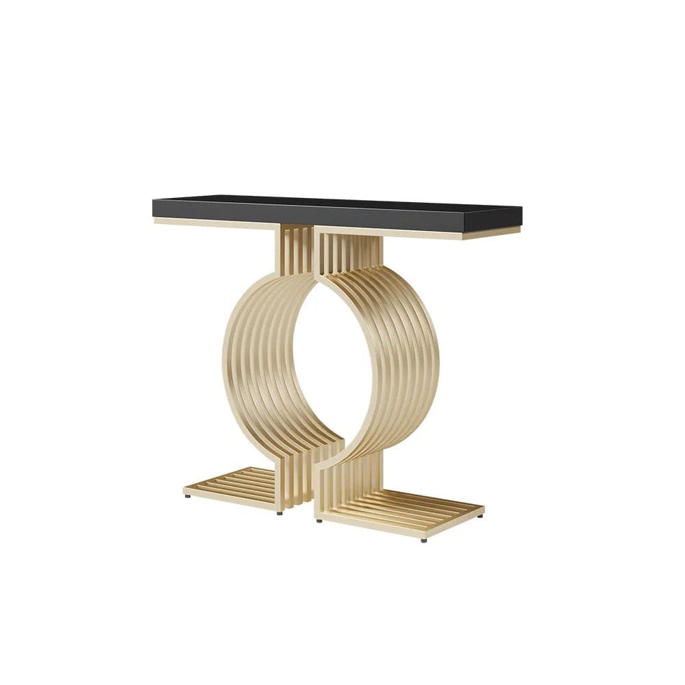 Modern Narrow Console Table with Geometric Metal Base Black Entryway Table