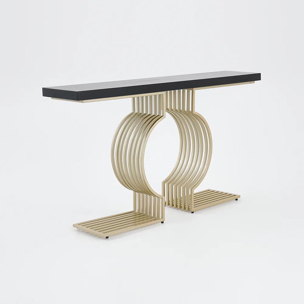 Modern Narrow Console Table with Geometric Metal Base Black Entryway Table