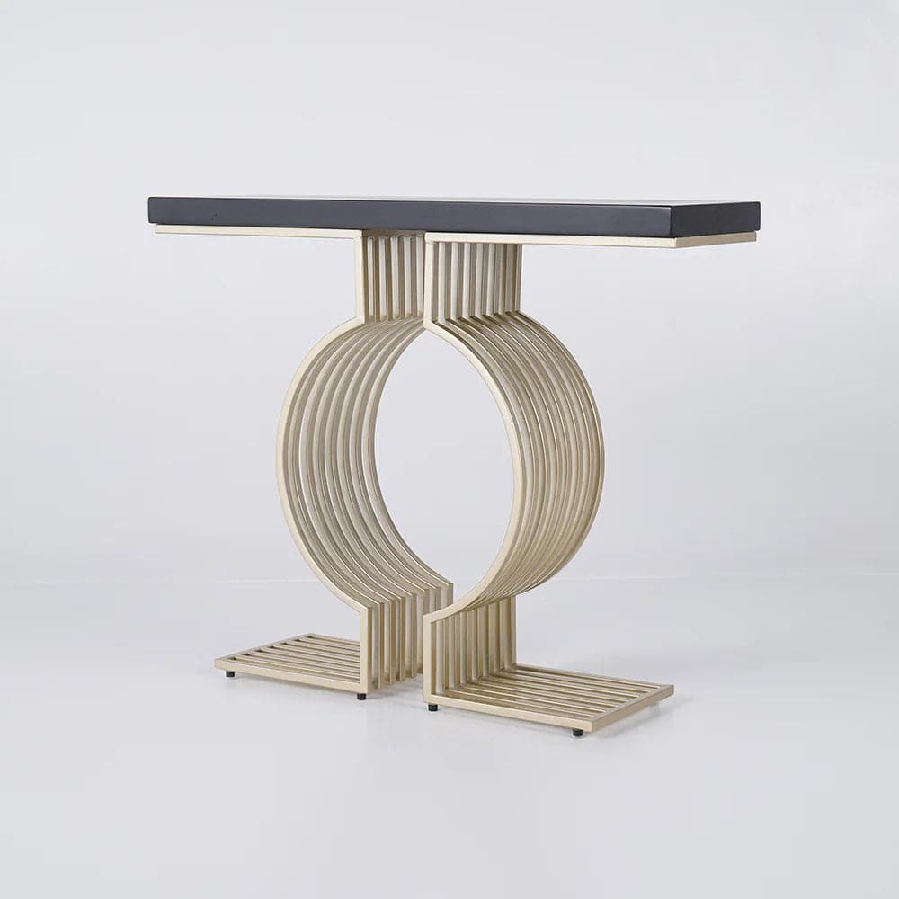 Modern Narrow Console Table with Geometric Metal Base Black Entryway Table