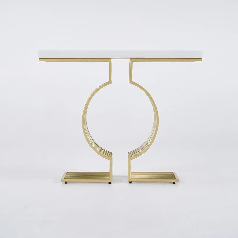 Modern Narrow Console Table with Geometric Metal Base White Entryway Table