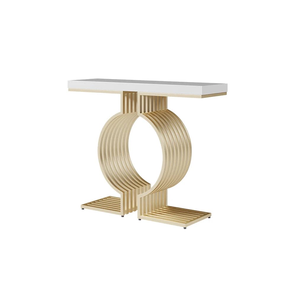 Modern Narrow Console Table with Geometric Metal Base White Entryway Table