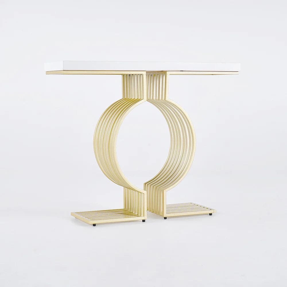 Modern Narrow Console Table with Geometric Metal Base White Entryway Table