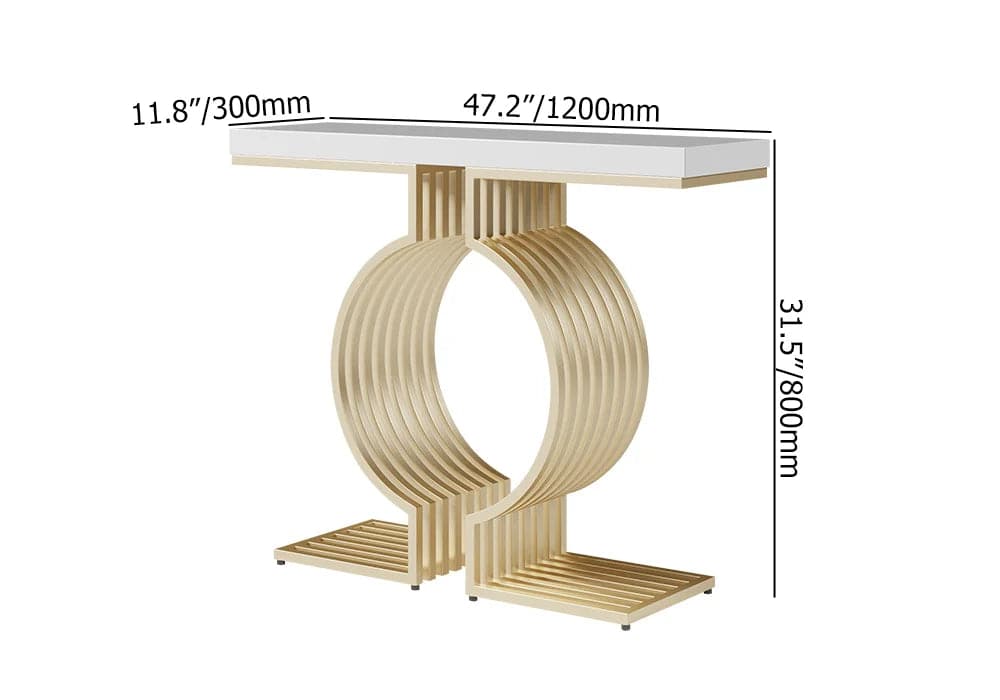 Modern Narrow Console Table with Geometric Metal Base White Entryway Table