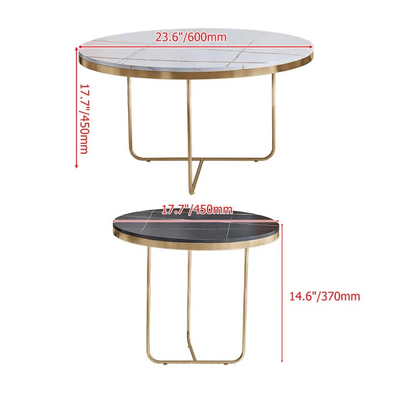 Ensemble de tables basses gigognes modernes, 2 pièces, plateau en pierre frittée noire et blanche, base dorée 