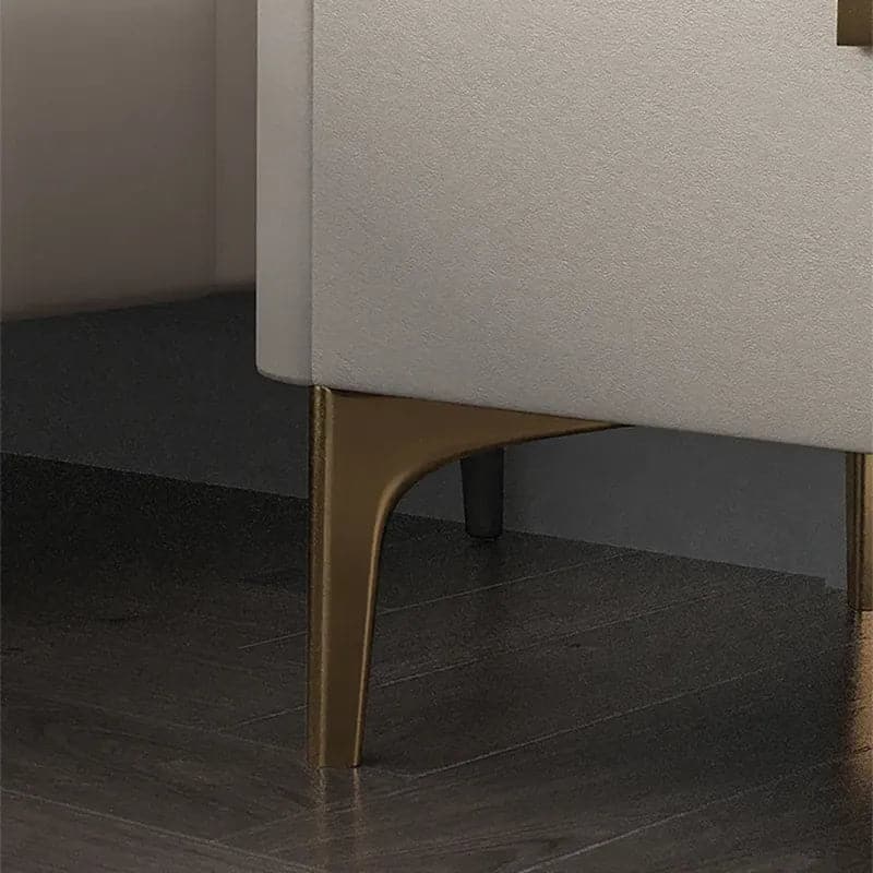 Table de chevet moderne blanc cassé à 2 tiroirs avec plateau en pierre frittée
