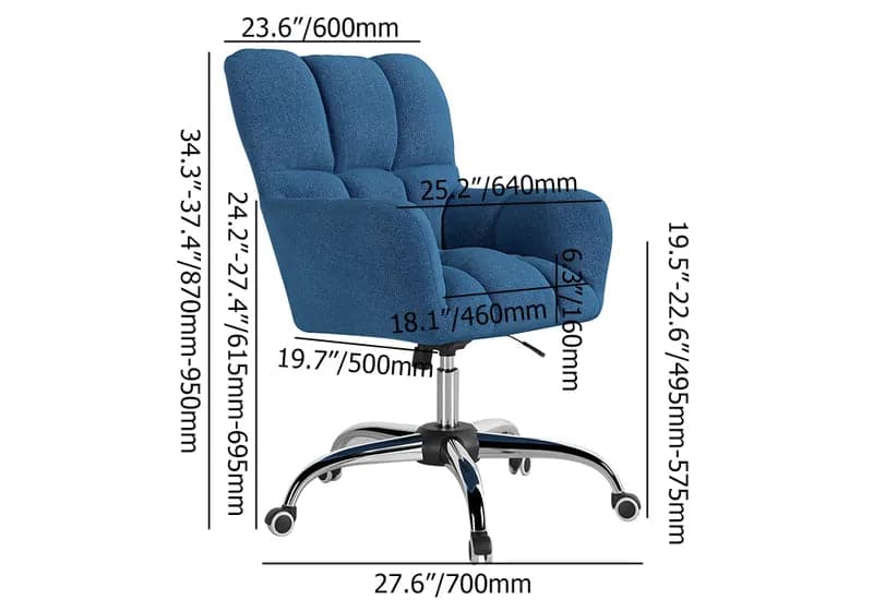 Modern Office Chair Upholstered Cotton & Linen Swivel Task Chair Height Adjustable#Blue