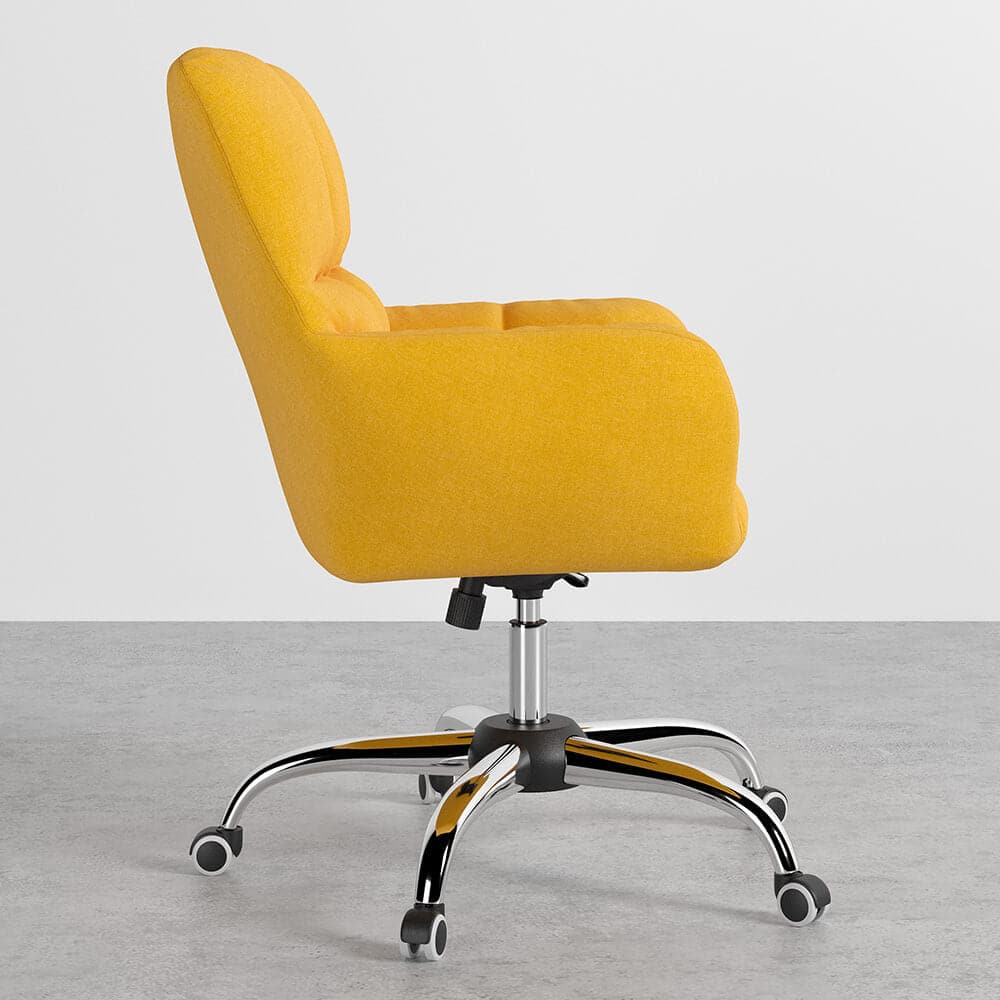 Modern Office Chair Upholstered Cotton & Linen Swivel Task Chair Height Adjustable#Yellow