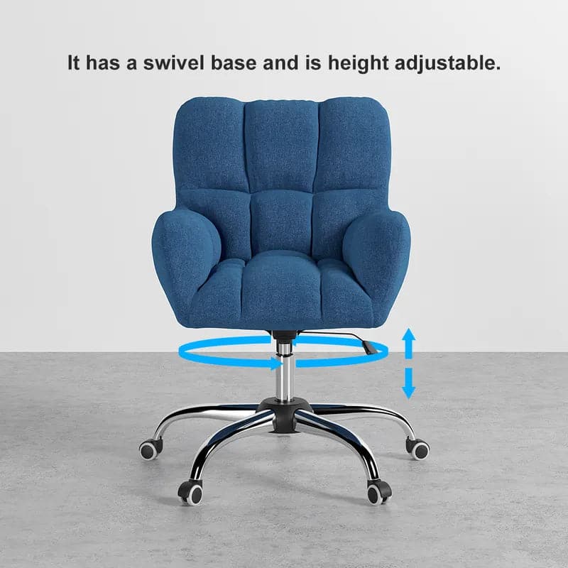 Modern Office Chair Upholstered Cotton & Linen Swivel Task Chair Height Adjustable#Blue