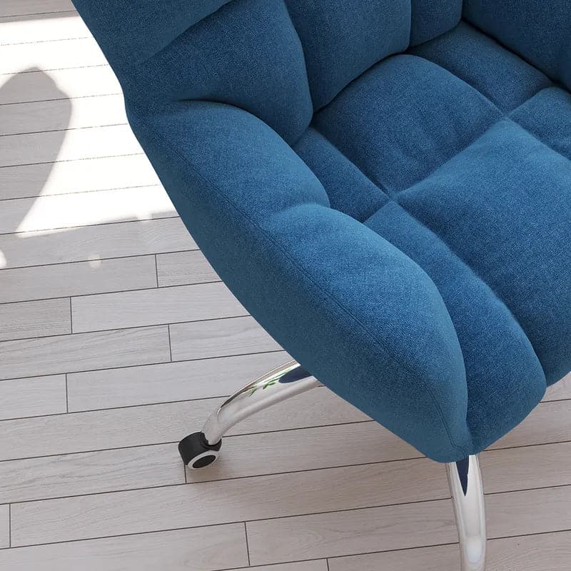 Modern Office Chair Upholstered Cotton & Linen Swivel Task Chair Height Adjustable#Blue