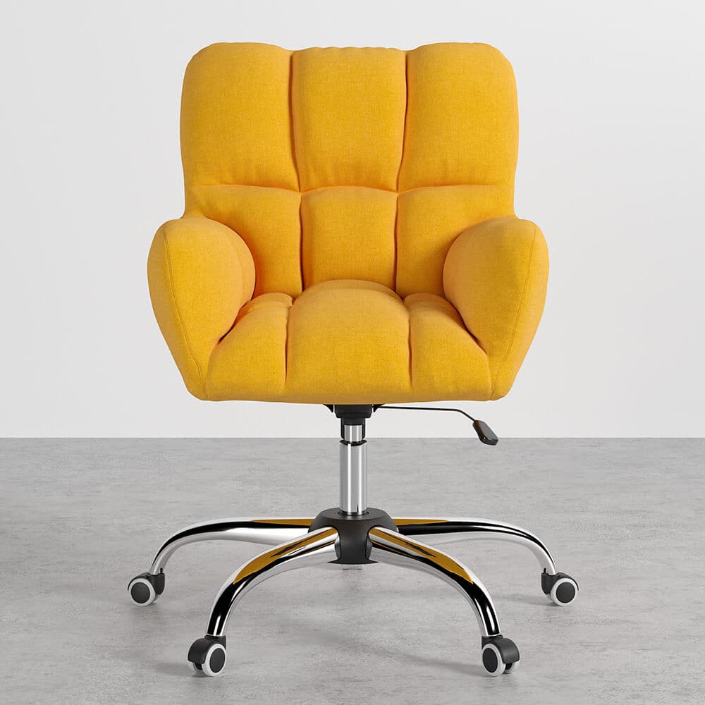 Modern Office Chair Upholstered Cotton & Linen Swivel Task Chair Height Adjustable#Yellow