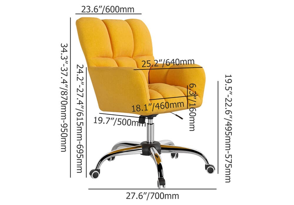 Modern Office Chair Upholstered Cotton & Linen Swivel Task Chair Height Adjustable#Yellow