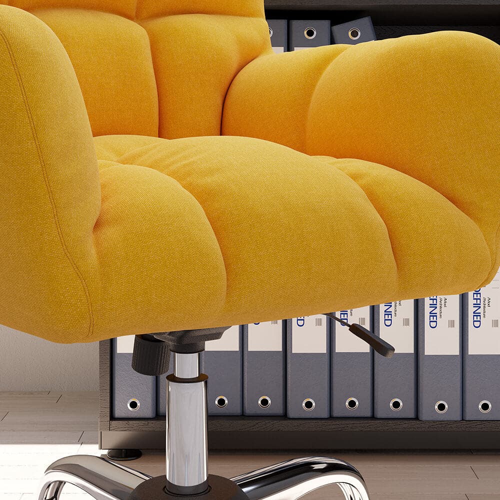 Modern Office Chair Upholstered Cotton & Linen Swivel Task Chair Height Adjustable#Yellow