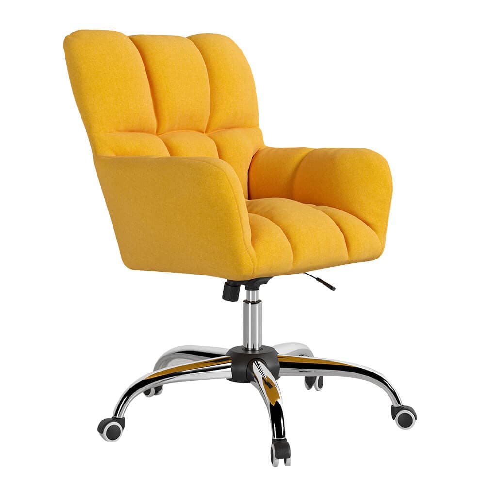 Modern Office Chair Upholstered Cotton & Linen Swivel Task Chair Height Adjustable#Yellow