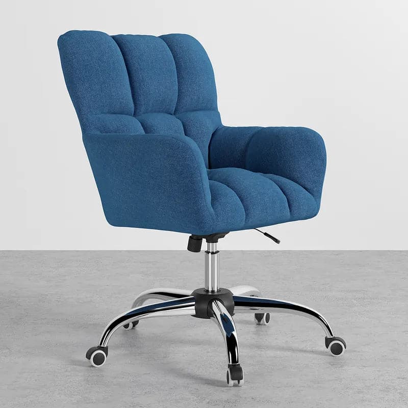 Modern Office Chair Upholstered Cotton & Linen Swivel Task Chair Height Adjustable#Blue