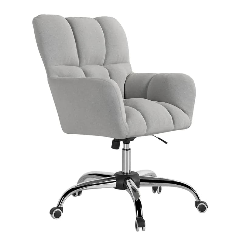 Modern Office Chair Upholstered Cotton & Linen Swivel Task Chair Height Adjustable#Gray