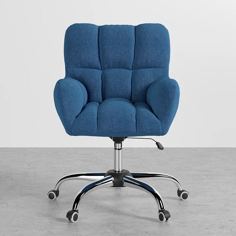 Modern Office Chair Upholstered Cotton & Linen Swivel Task Chair Height Adjustable#Blue