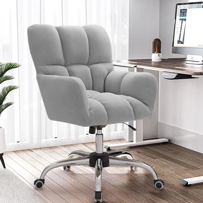 Modern Office Chair Upholstered Cotton & Linen Swivel Task Chair Height Adjustable#Gray