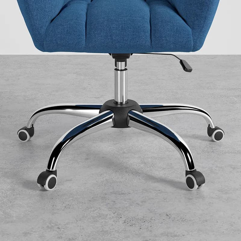 Modern Office Chair Upholstered Cotton & Linen Swivel Task Chair Height Adjustable#Blue