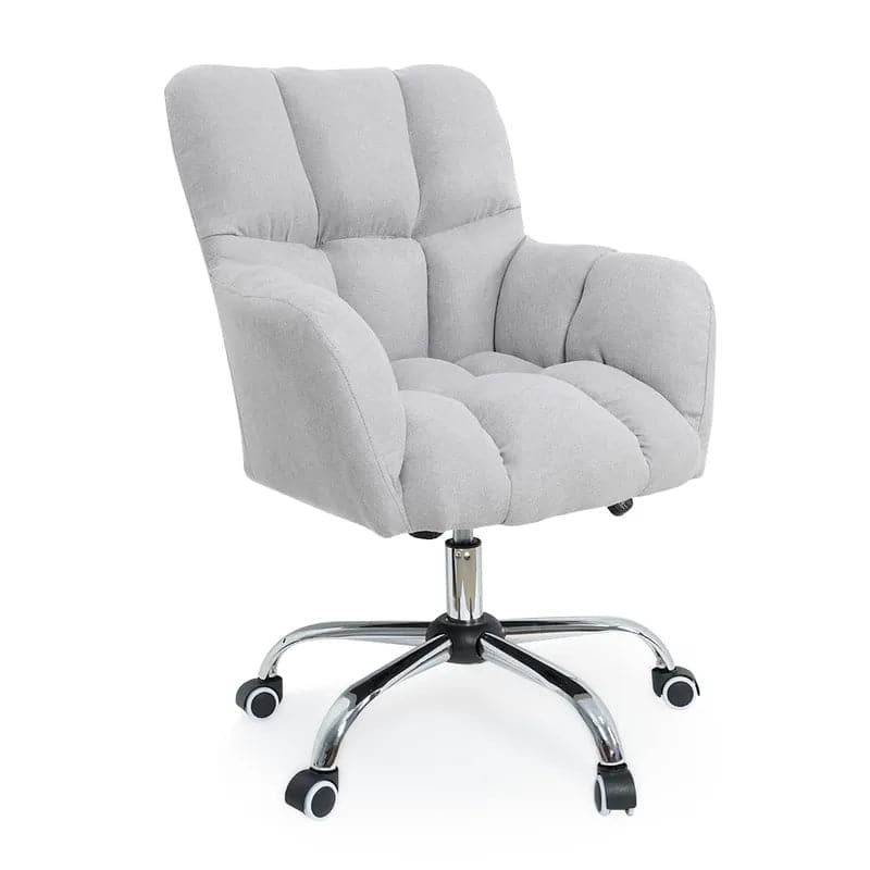 Modern Office Chair Upholstered Cotton & Linen Swivel Task Chair Height Adjustable#Gray