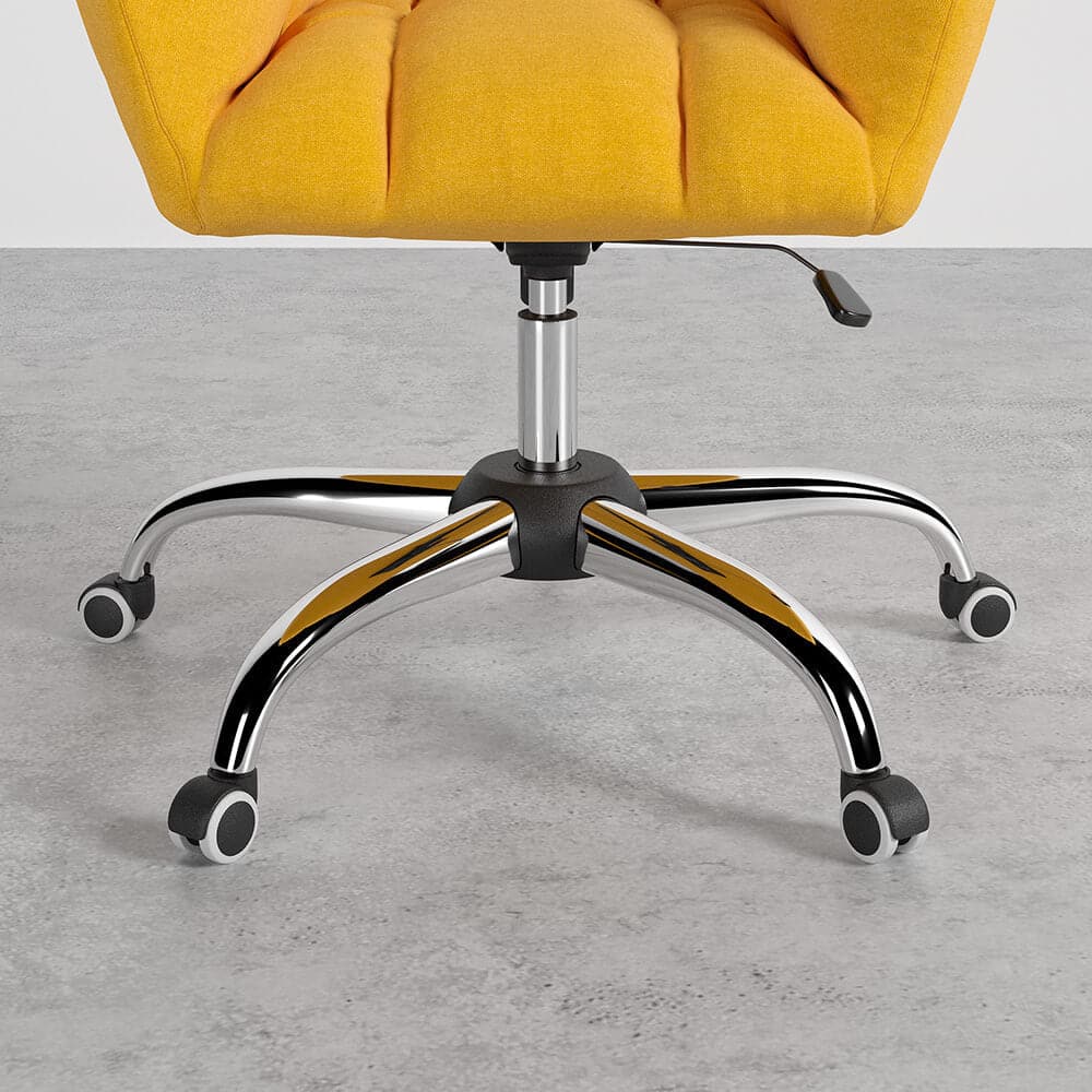 Modern Office Chair Upholstered Cotton & Linen Swivel Task Chair Height Adjustable#Yellow