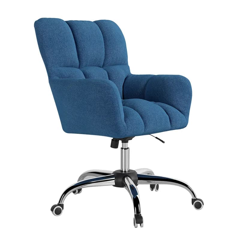 Modern Office Chair Upholstered Cotton & Linen Swivel Task Chair Height Adjustable#Blue