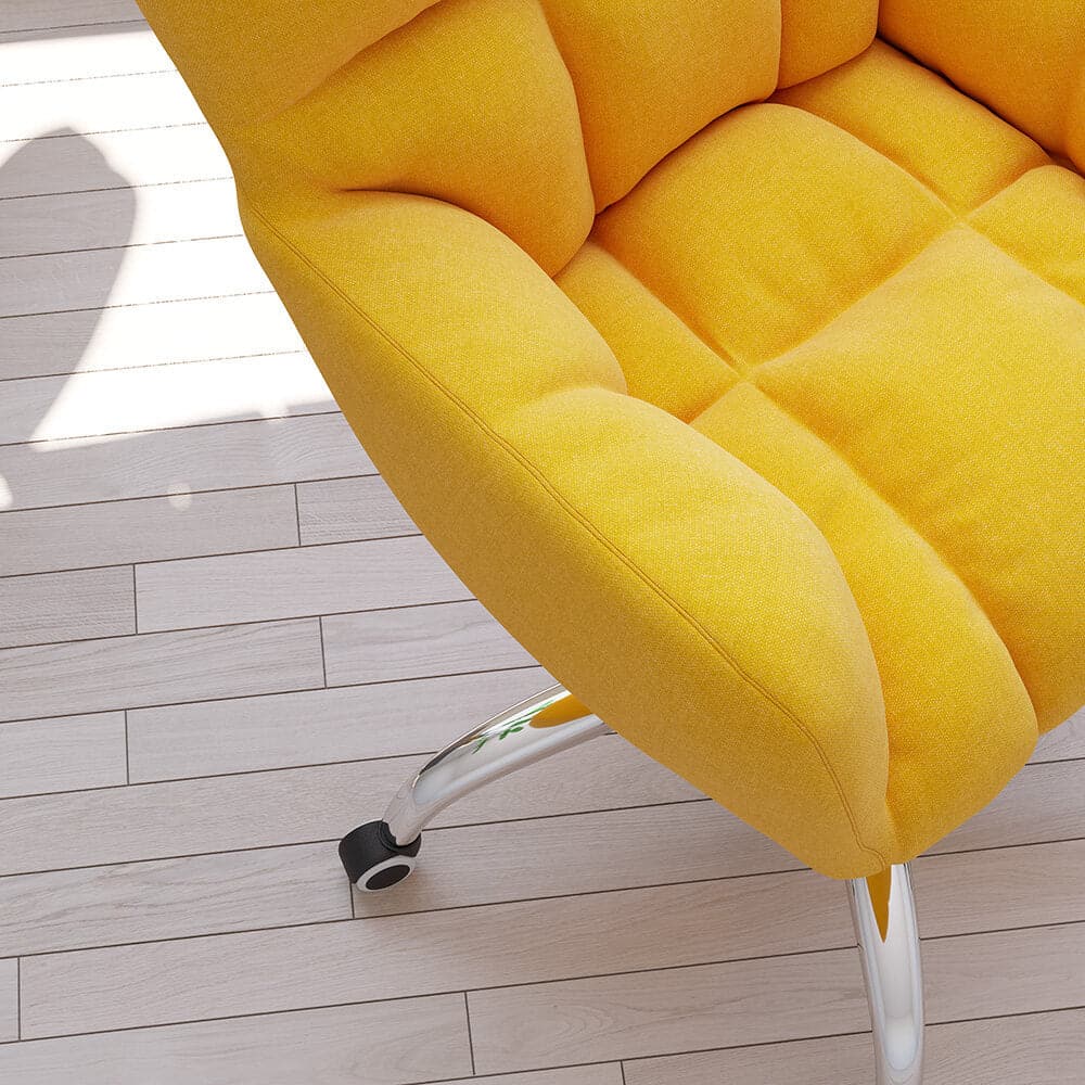Modern Office Chair Upholstered Cotton & Linen Swivel Task Chair Height Adjustable#Yellow