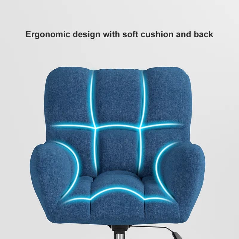 Modern Office Chair Upholstered Cotton & Linen Swivel Task Chair Height Adjustable#Blue