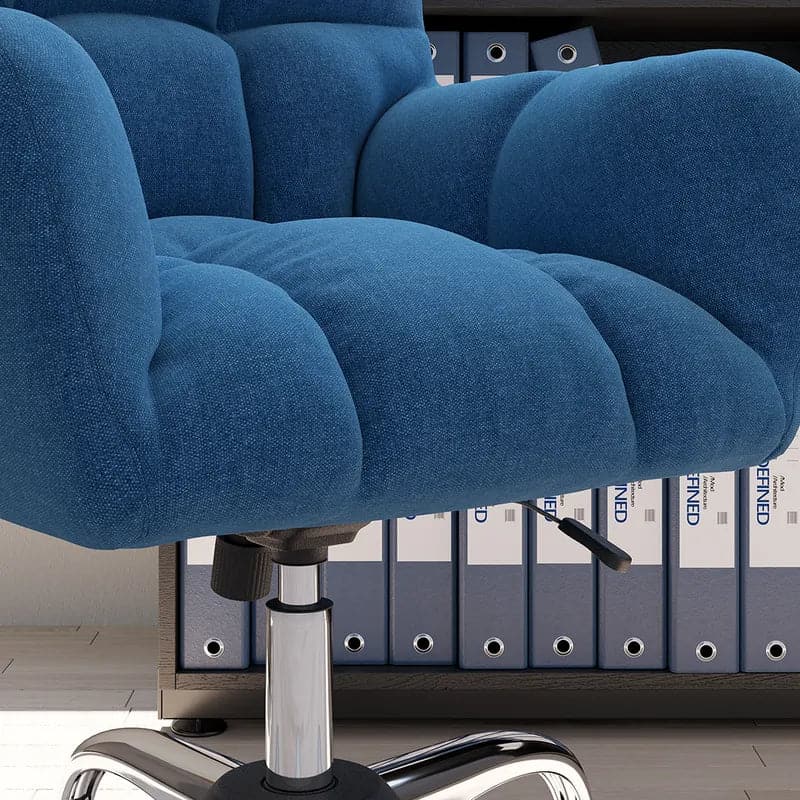 Modern Office Chair Upholstered Cotton & Linen Swivel Task Chair Height Adjustable#Blue