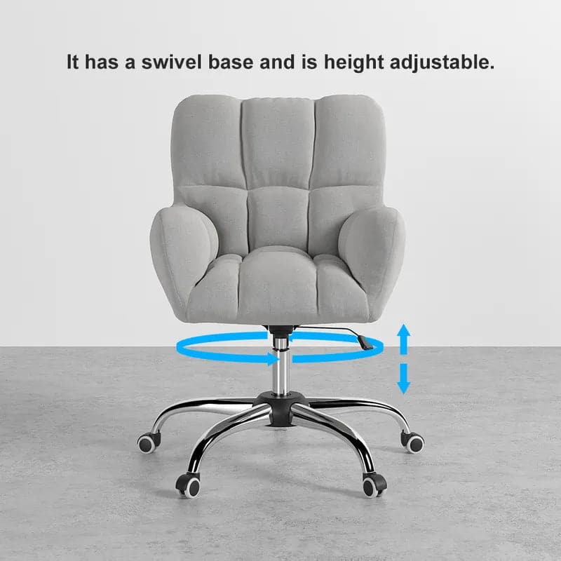 Modern Office Chair Upholstered Cotton & Linen Swivel Task Chair Height Adjustable#Gray