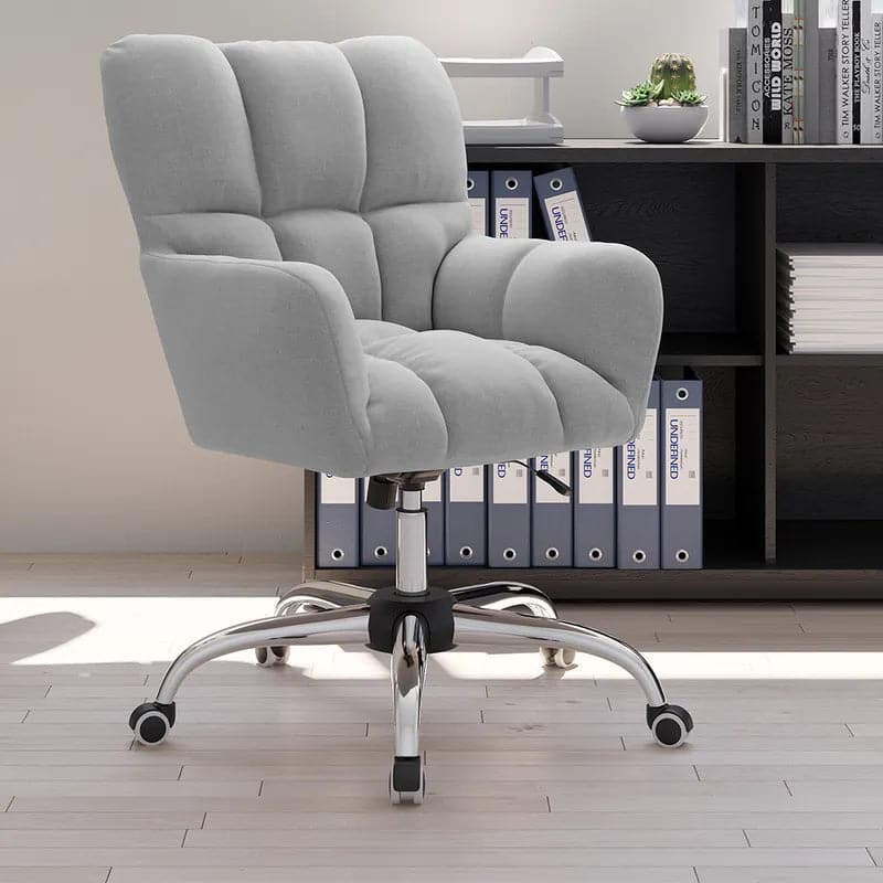 Modern Office Chair Upholstered Cotton & Linen Swivel Task Chair Height Adjustable#Gray