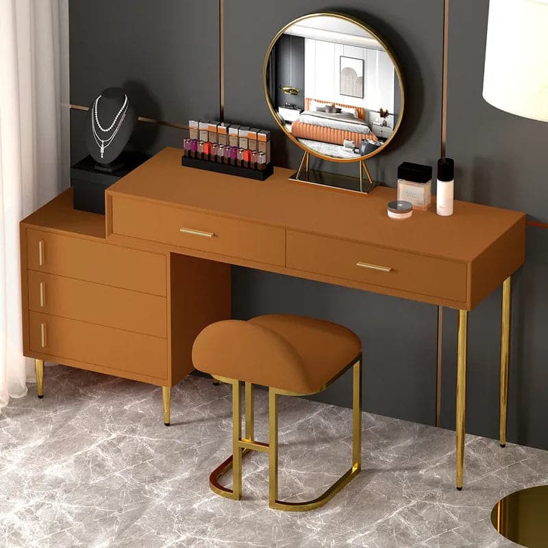 Modern Orange Makeup Vanity Set Retracted Dressing Table Cabinet Stool and Mirror Included#Orange