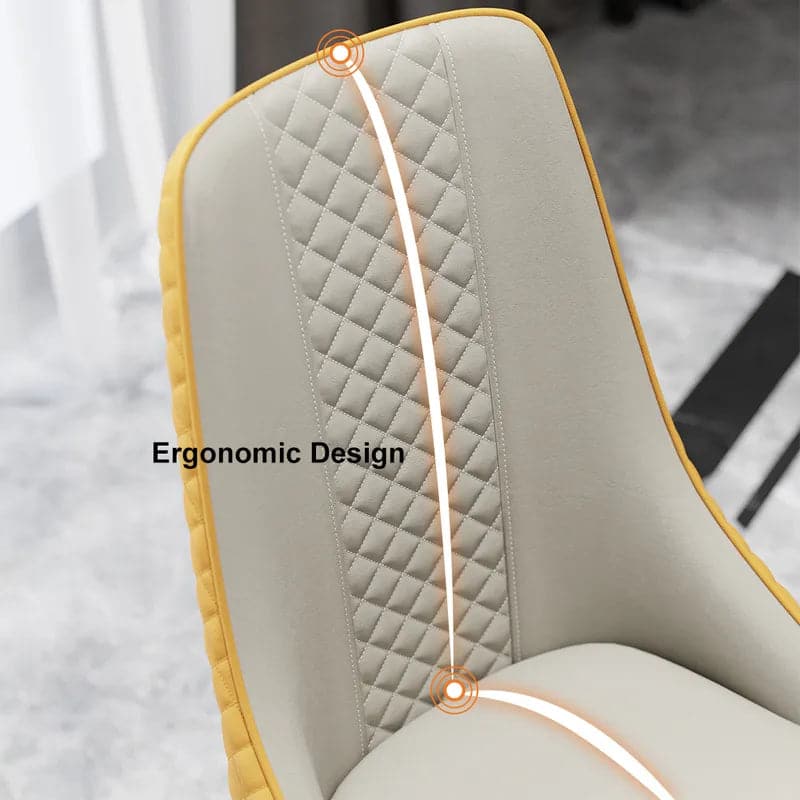 Modern Orange Beige Upholstered Faux Leather High Back Chair For Dining Table Set of 2#Orange
